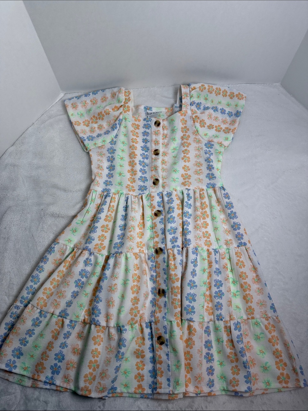 Nicole Miller Girls Floral Button-Front Tiered Dress Size 6x